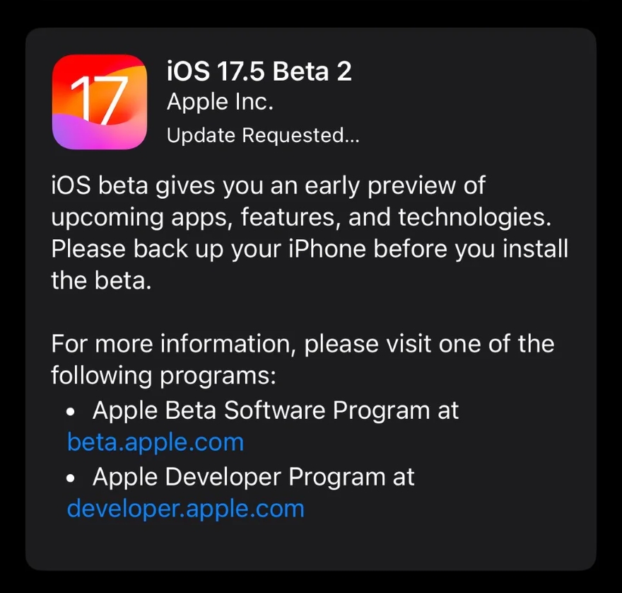 Apple phát hành iOS 17.5 Beta 2