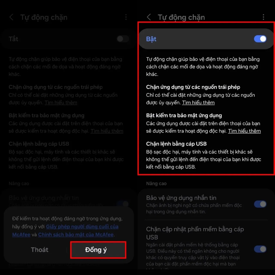 Bật tính năng Tự động chặn để bảo vệ điện thoại Galaxy A55