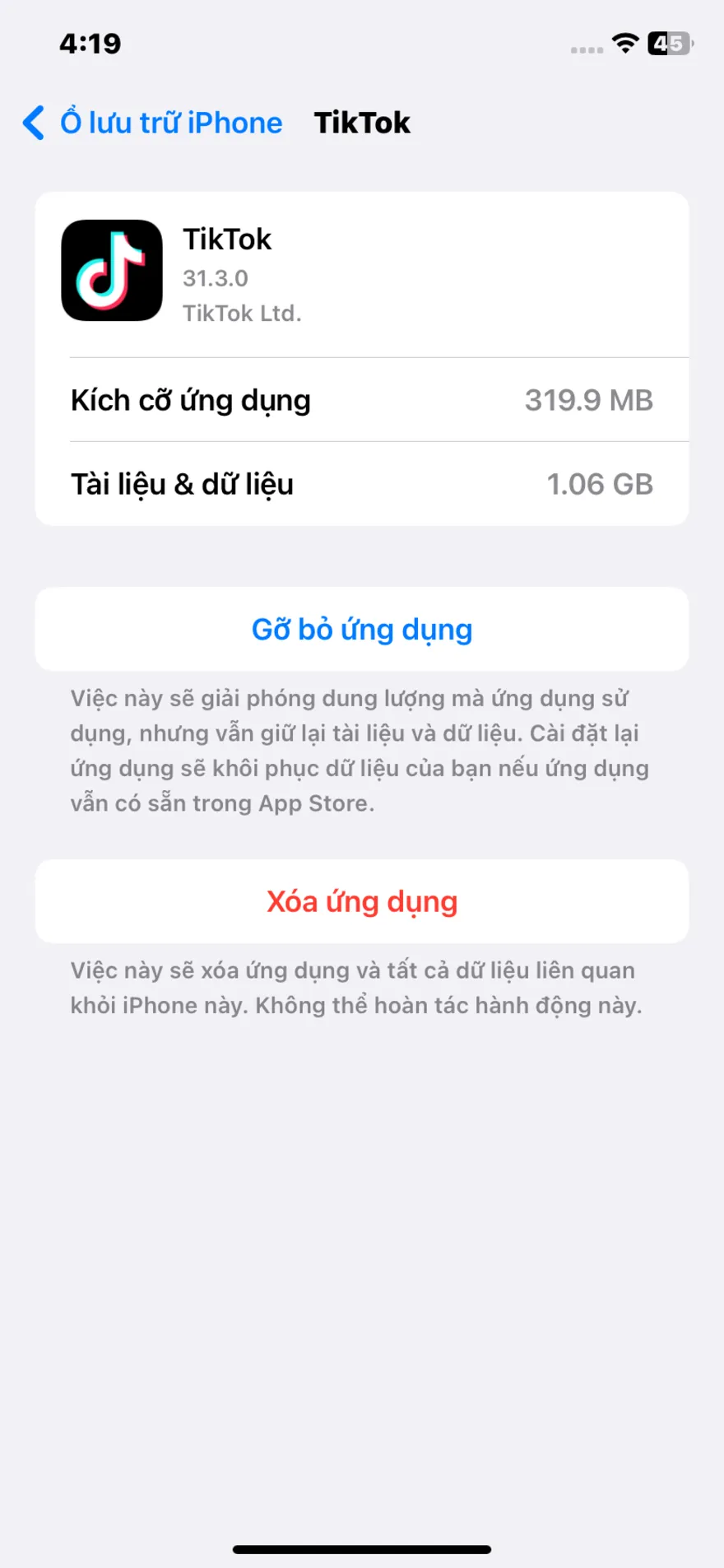 Cách giải phóng dung lượng Tiktok trên iPhone