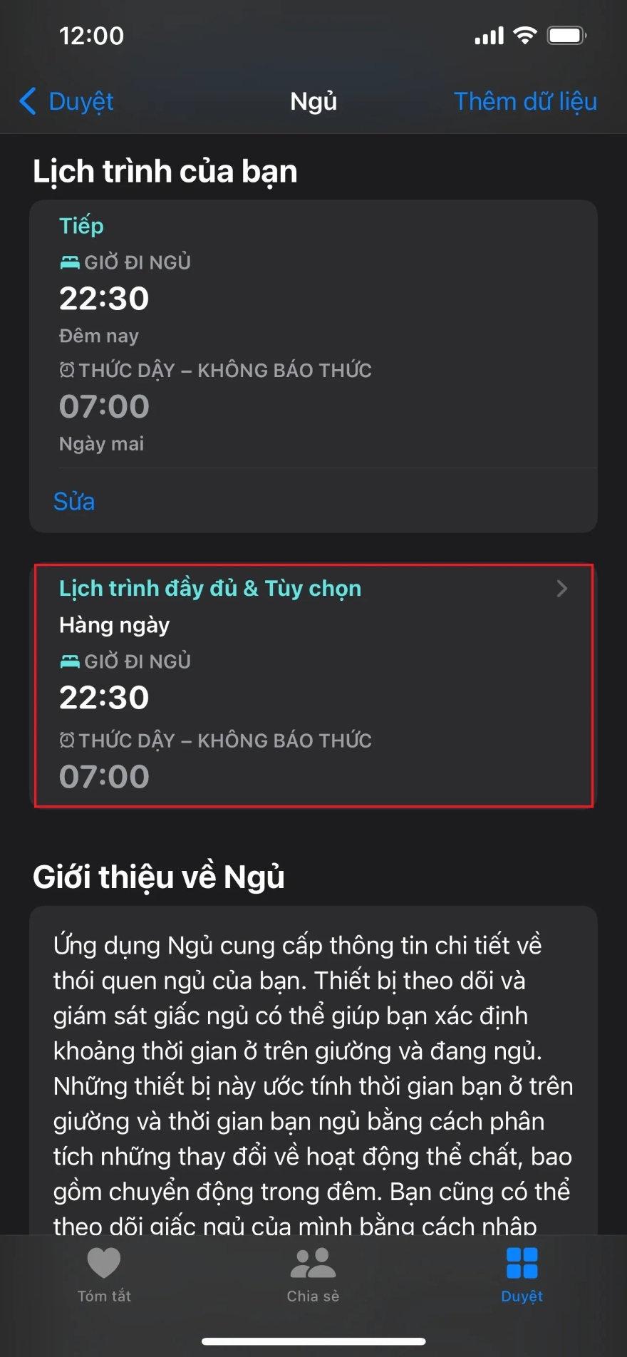 Cách thiết lập chế độ ngủ iPhone trên ứng dụng Sức khoẻ