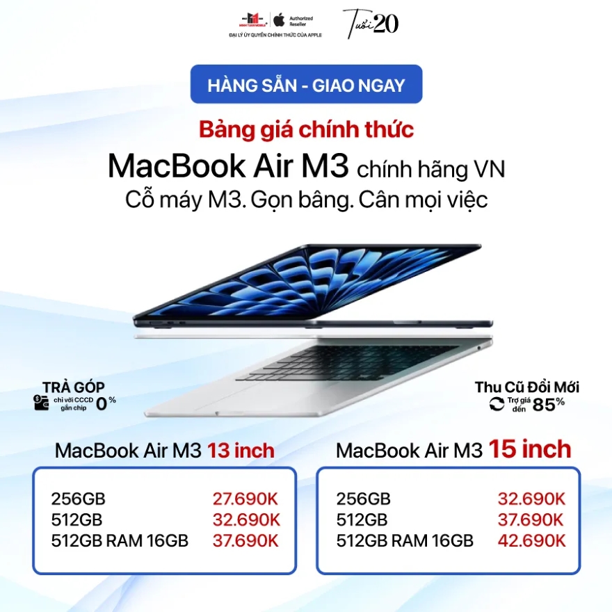 MacBook Air M3 đã có hàng tại Minh Tuấn Mobile
