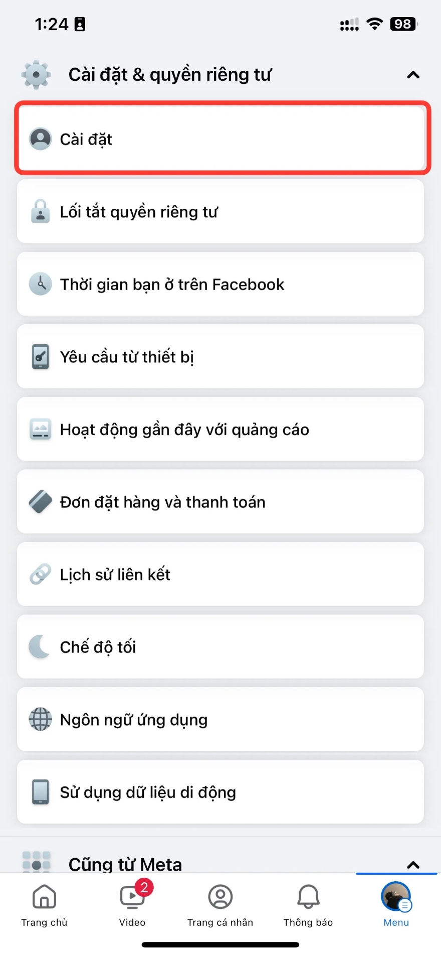 tắt trình duyệt tích hợp trong Facebook