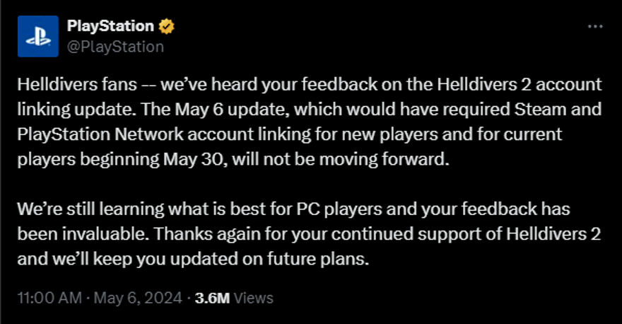 Sony dỡ bỏ yêu cầu liên kết PSN cho Helldivers 2