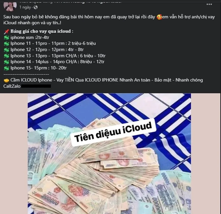 Bẫy lừa đảo mới: Vay tiền qua iCloud và nguy cơ mất dữ liệu
