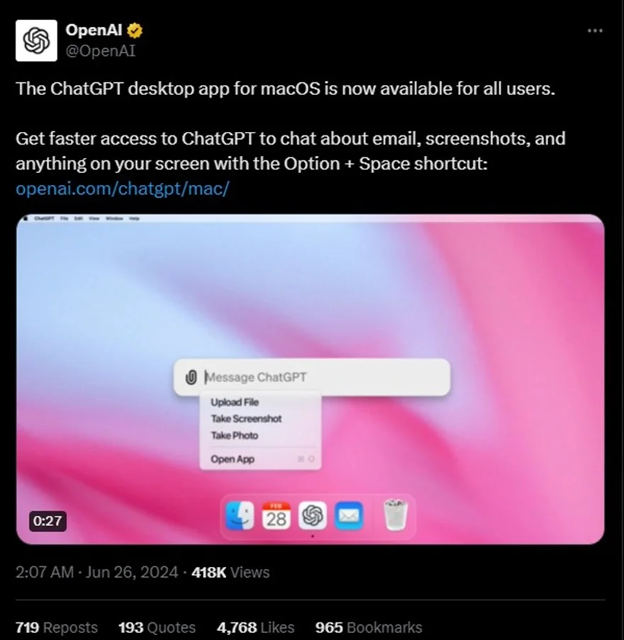 ChatGPT chính thức có mặt trên MacBook