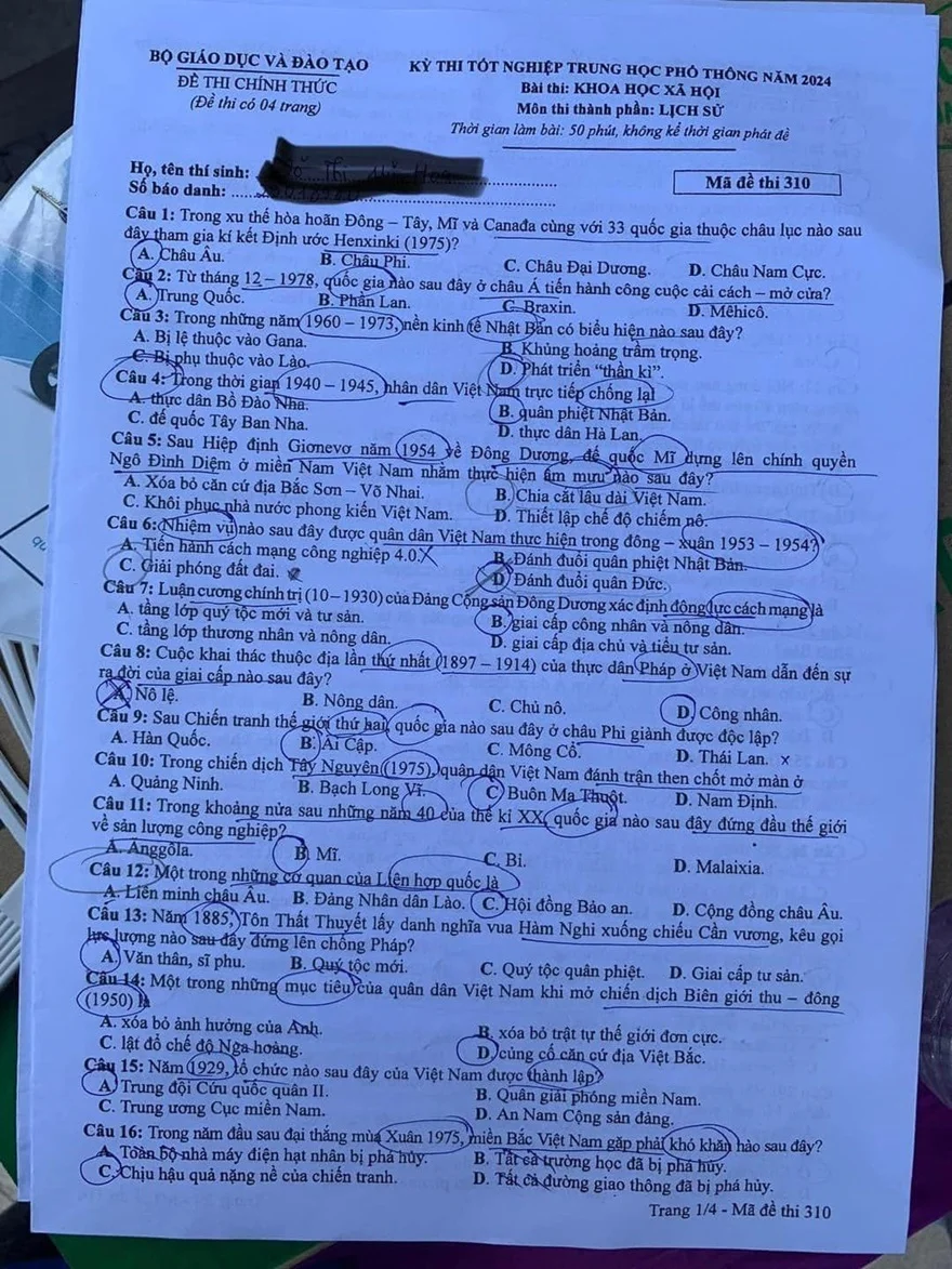 Chính thức: Đề thi THPT Quốc Gia tổ hợp KHXH