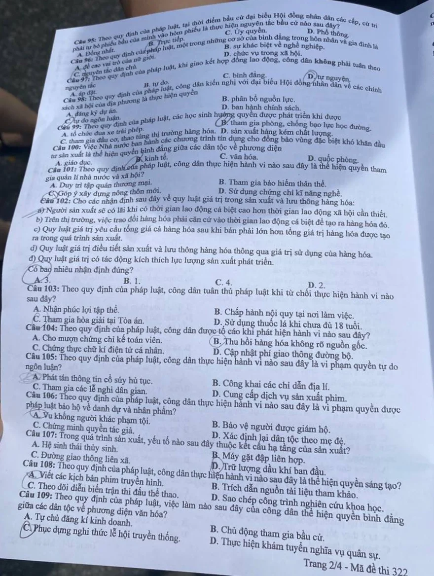Chính thức: Đề thi THPT Quốc Gia tổ hợp KHXH
