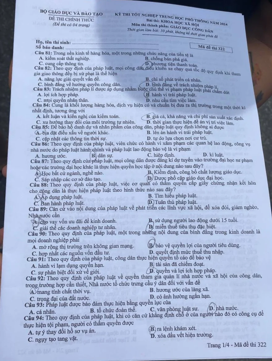 Chính thức: Đề thi THPT Quốc Gia tổ hợp KHXH