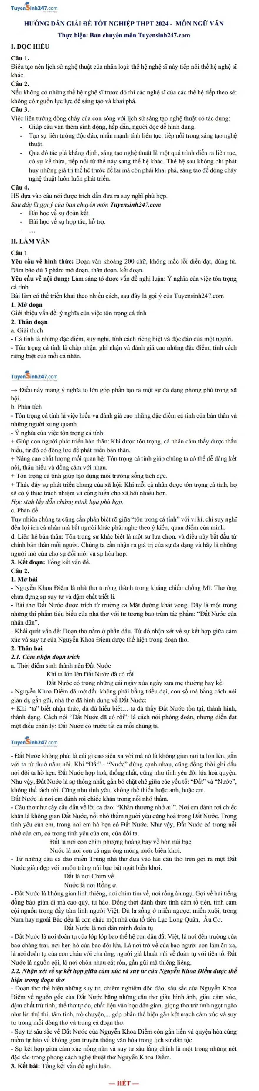 Đề thi môn Văn tốt nghiệp THPT năm 2024