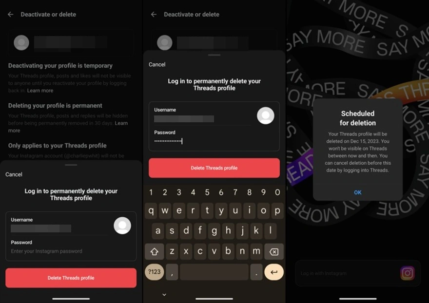 Xóa tài khoản Threads