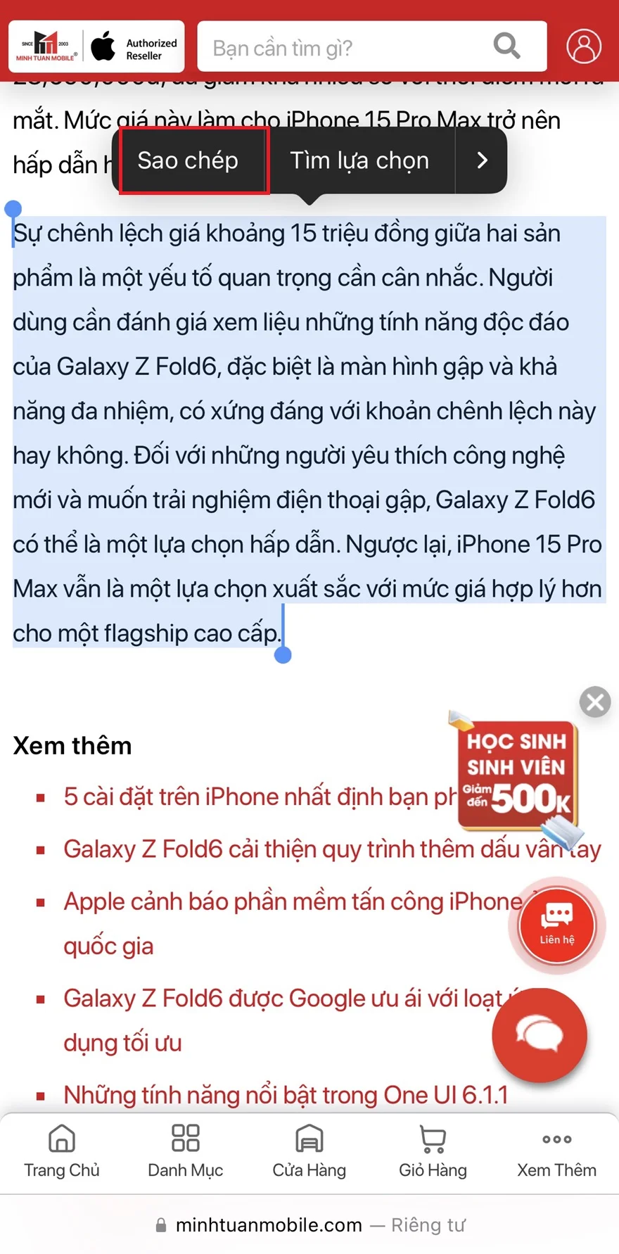 Cách gửi tin nhắn link web kèm trích dẫn trên iPhone