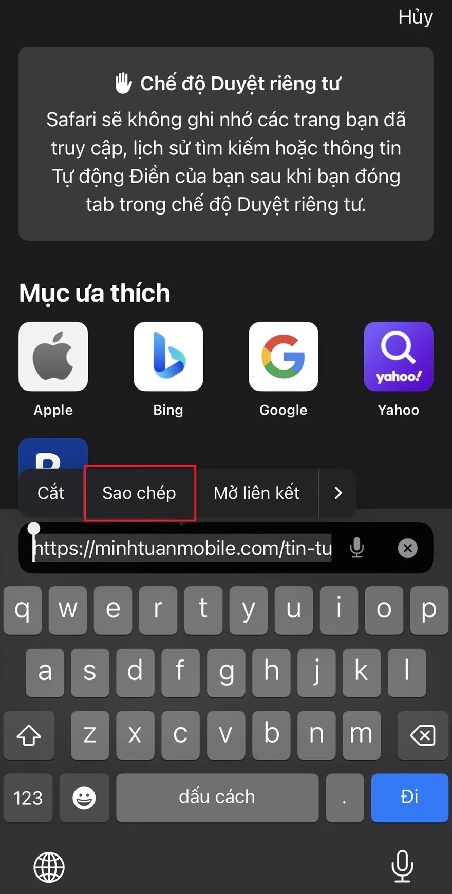 Cách gửi tin nhắn link web kèm trích dẫn trên iPhone