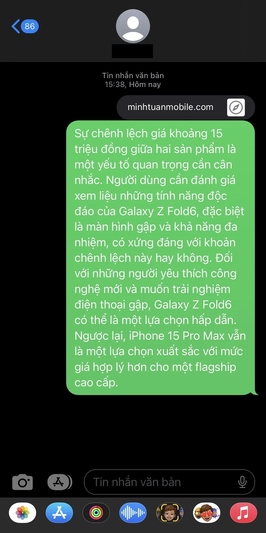 Cách gửi tin nhắn link web kèm trích dẫn trên iPhone