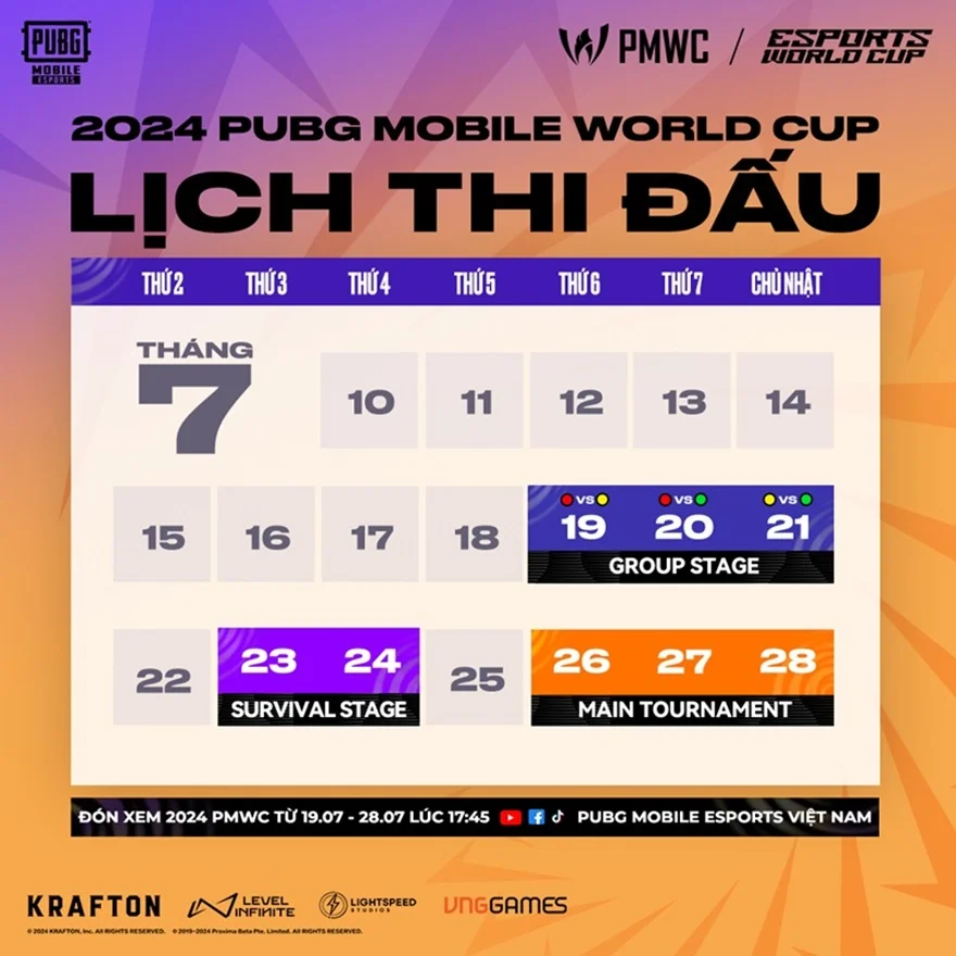 Lịch thi đấu giải PUBG Mobile World Cup 2024