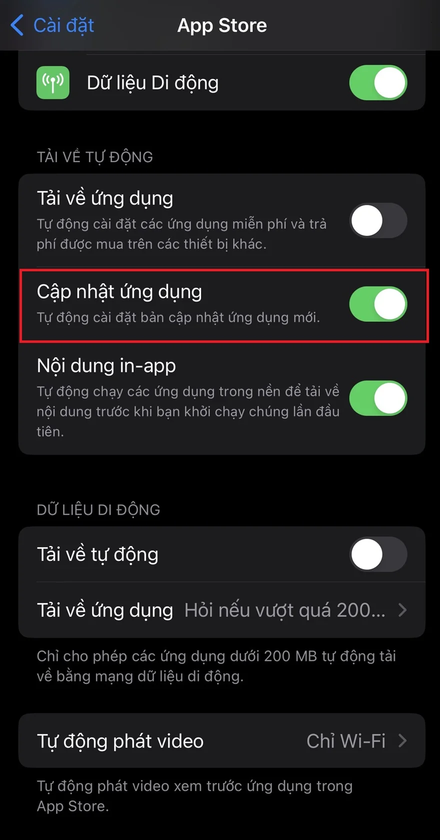 Cách tắt tự động cập nhật ứng dụng iPhone