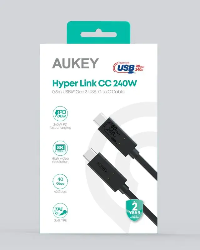 Cáp chuyển USB-IF Aukey thế hệ thứ 3 240W 0.8M