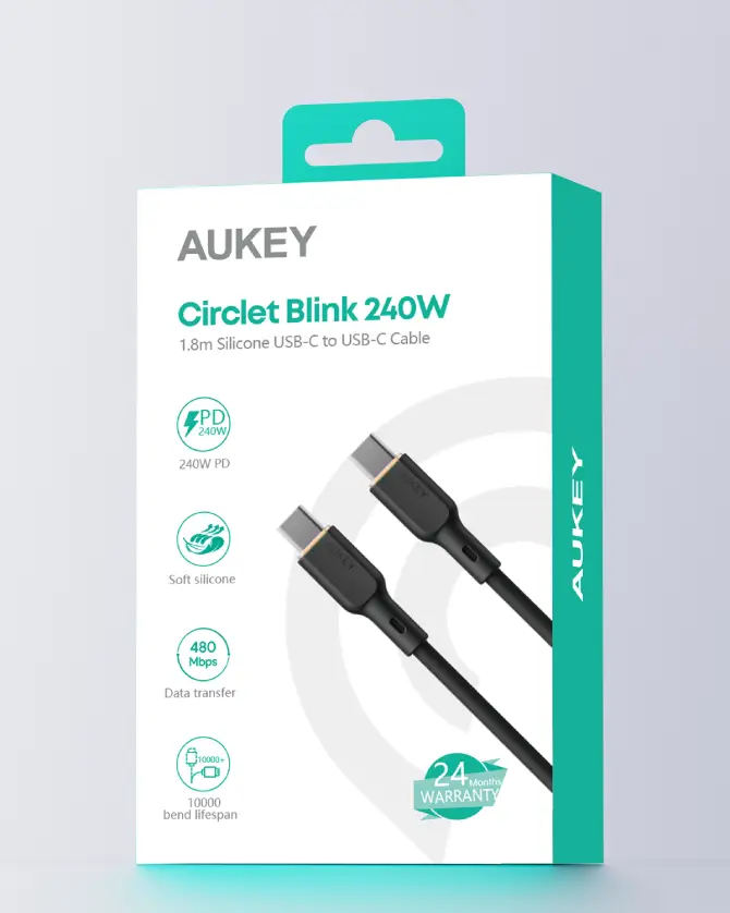 Cáp Type-C to Type-C Aukey 240W Silicone 1.8M