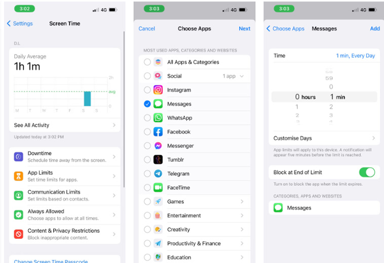 Sử dụng thời gian dùng màn hình để khóa ứng dụng tin nhắn bằng mật mã