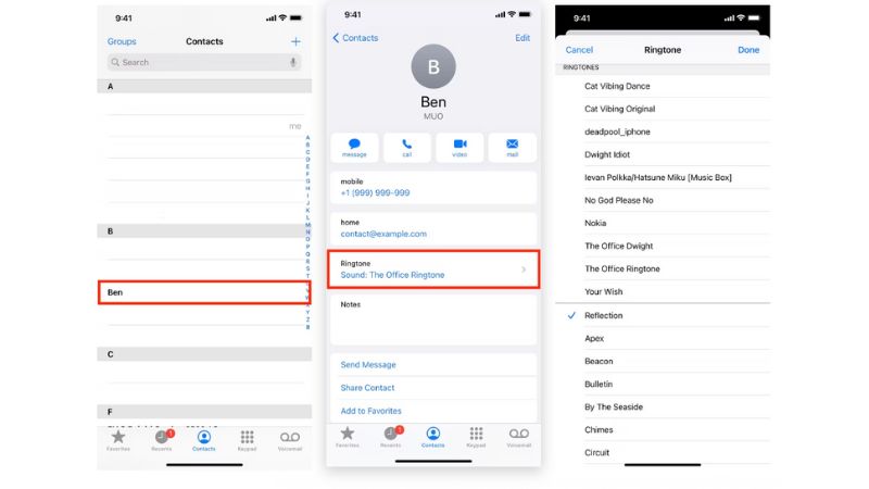 Kiểm tra nhạc chuông cho liên hệ tùy chỉnh để phân biệt người gọi đến