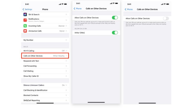 Thử tắt cuộc gọi trên các thiết bị khác để iPhone có thể phát thông báo