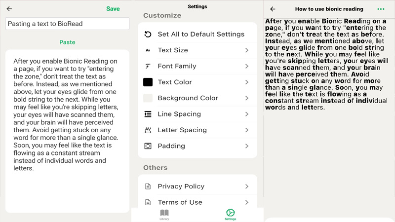 BioRead là một phần mềm đọc tuyệt vời, nó làm nổi bật các phần ngắn gọn của một từ