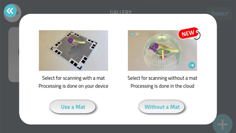 Với tùy chọn Use a Mat, trước tiên bạn sẽ cần in một tấm lót đặc biệt trên một tờ giấy và đặt đối tượng lên đó