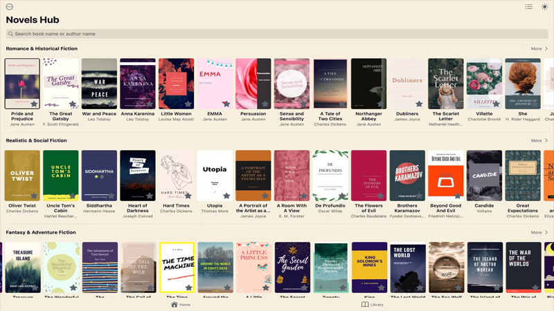 Novels Hub là một trung tâm dành cho những cuốn sách cổ điển, tất cả đã được hiển thị trong ứng dụng. Bạn chỉ cần đánh dấu sao cuốn sách bạn muốn đọc và nó sẽ tự động thêm nó vào thư viện cá nhân của mình.