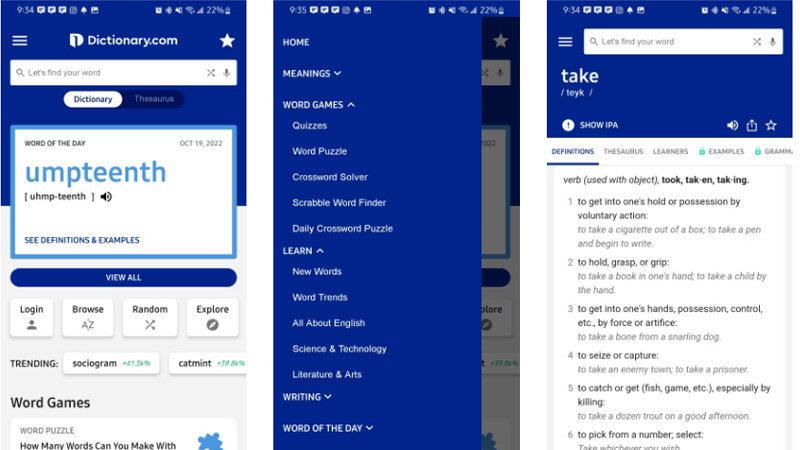 Ứng dụng hữu ích này từ Dictionary.com hiển thị cho bạn một từ duy nhất trong ngày trên màn hình chính, bạn có thể chạm vào để xem định nghĩa và các ví dụ về từ đó đang được sử dụng