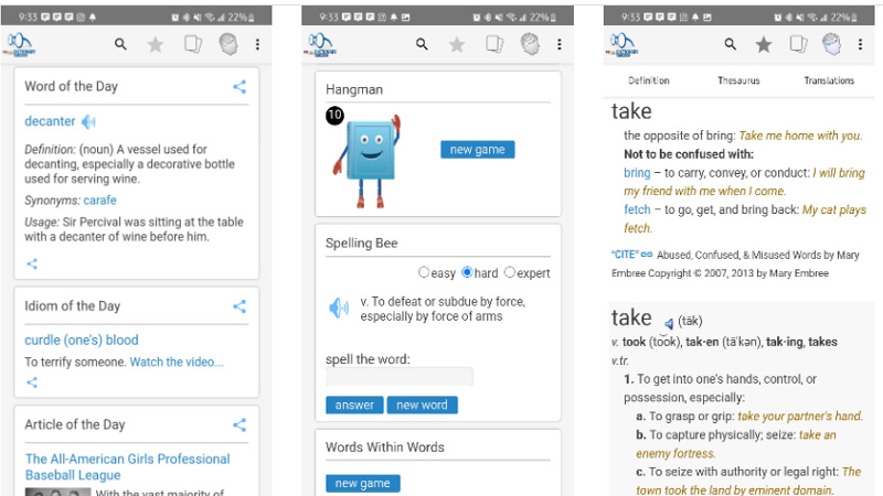 Giao diện người dùng của The Free Dictionary có rất nhiều nội dung hữu ích trên một màn hình