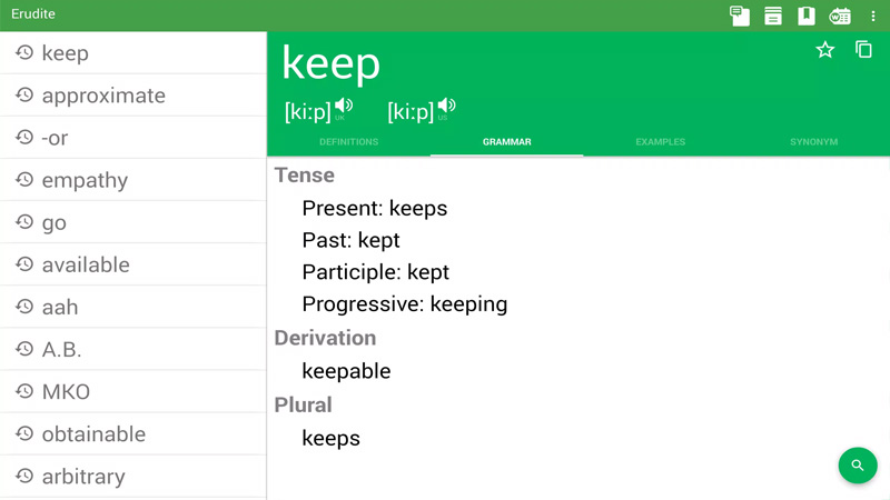 Erudite Dictionary là một trong những ứng dụng từ điển dễ dàng sử dụng để tra từ cũng như bản dịch nếu bạn đang ở nước ngoài. 