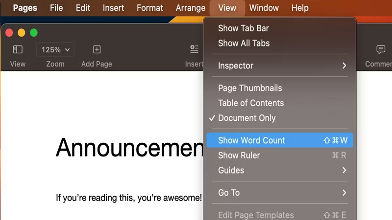 Hiển thị số từ của bạn