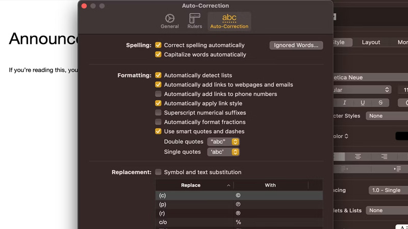Tùy chỉnh tính năng tự động sửa trên các trang