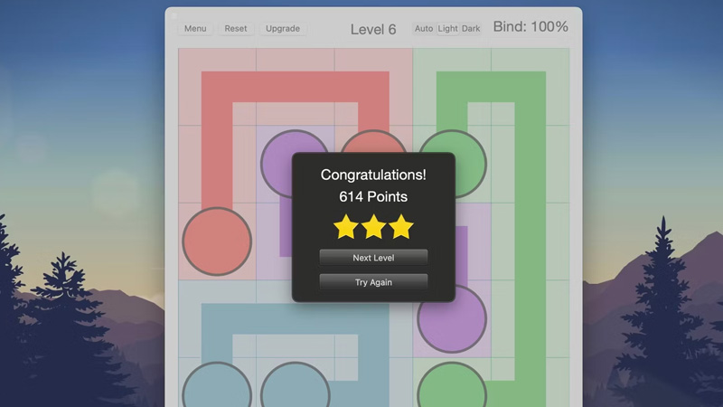 Mục tiêu trong trò chơi Bind là kết nối các chấm màu mà không vượt qua bất kỳ đường nào bạn đã vẽ