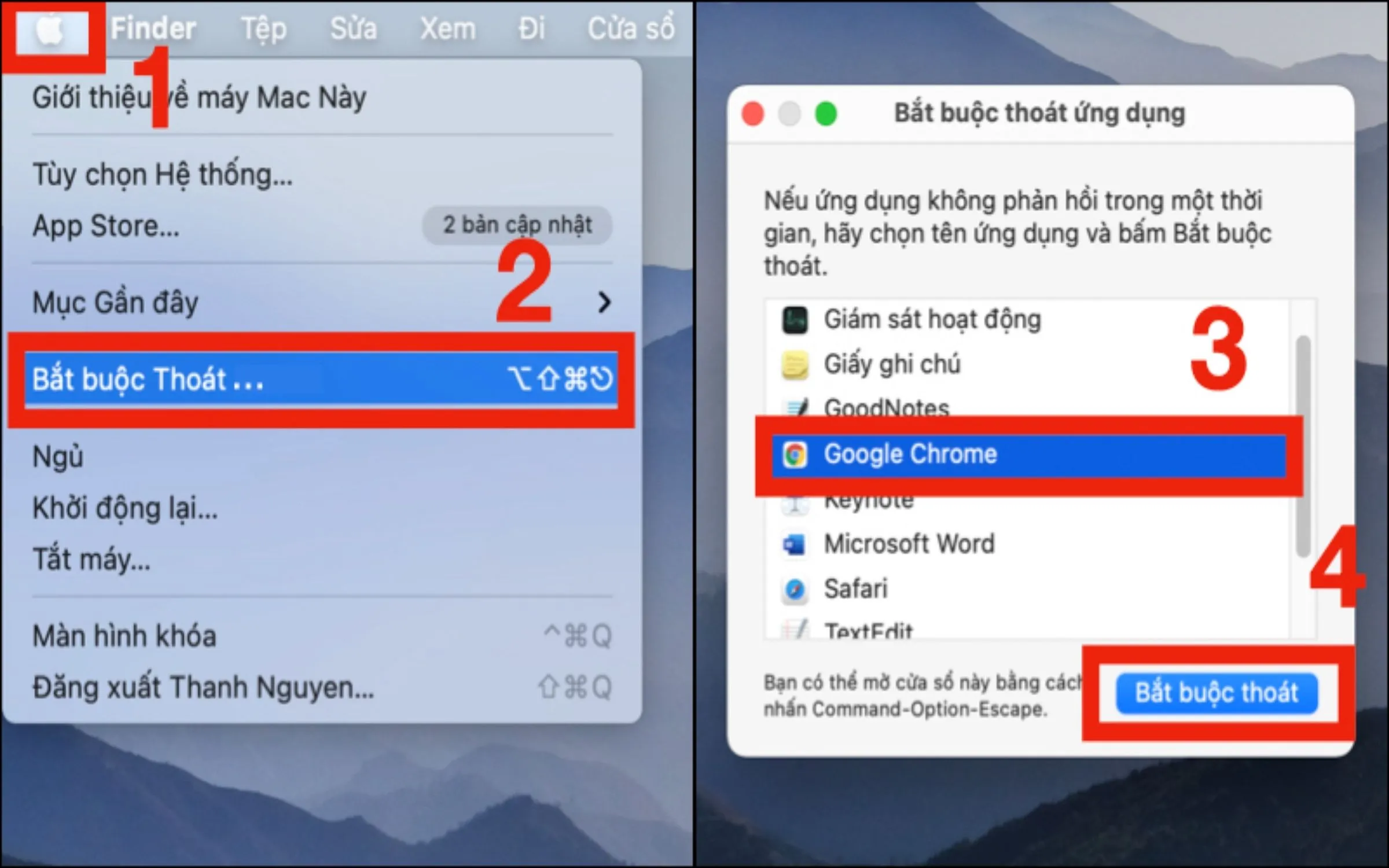 buộc thoát ứng dụng menu macos