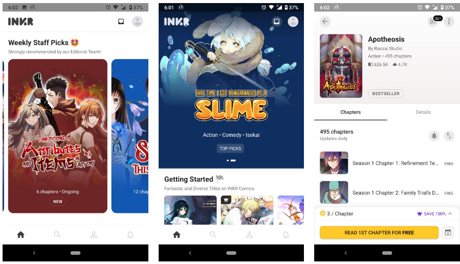 INKR Comics giới thiệu nhiều loại manga, manhwa, webtoon và các loại truyện tranh khác