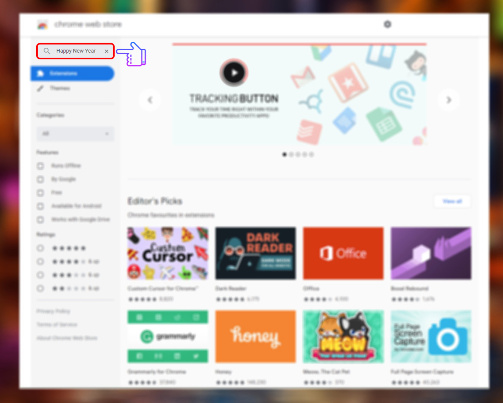 Tại đây, các bạn hãy nhập “Happy New Year” tại ô Search the store.