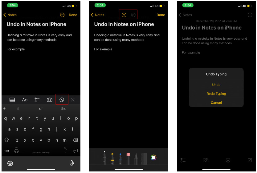 Cách hoàn tác trong ghi chú bằng nút hoàn tác