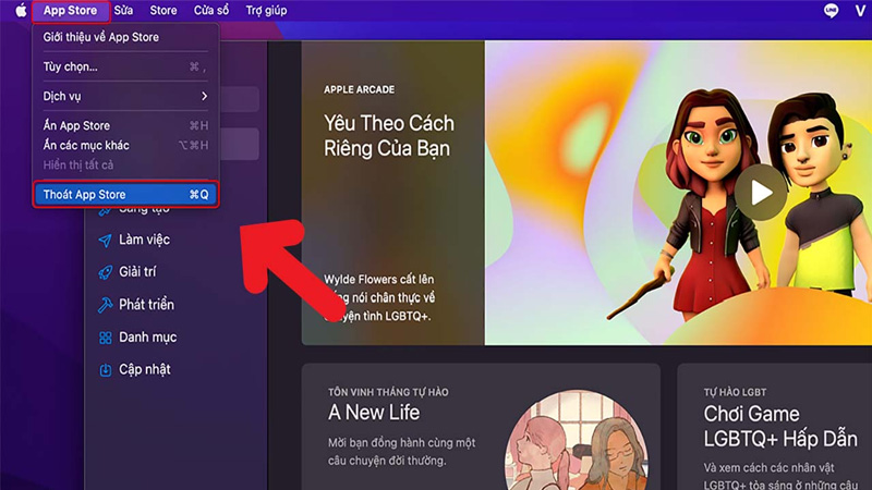 Trong App Store, chọn Store > Đăng xuất (Sign Out) tiếp tục chọn Store > Chọn Đăng nhập (Sign In)