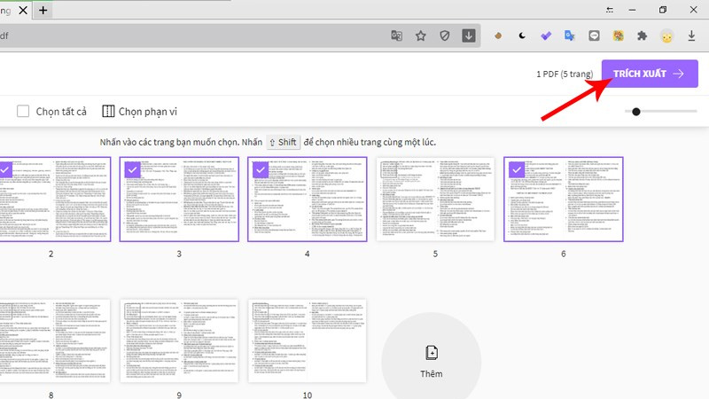 Bước 5: Sau khi chọn xong, bạn nhấn vào ô Trích xuất và chờ trong giây lát để xuất file