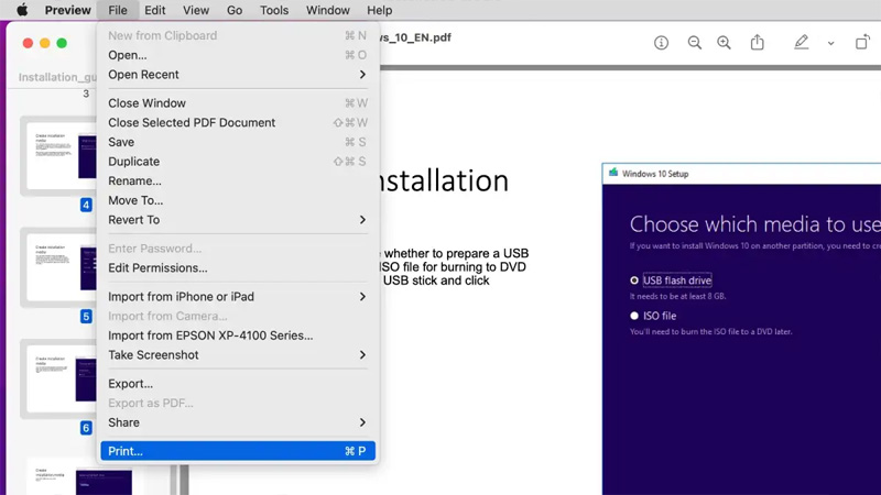 Bước 3: Chuyển đến hộp thoại in để tách trang 