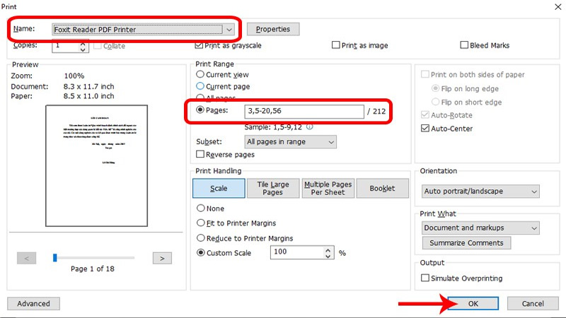 Bước 3: Ở mục Name, bạn chọn Foxit Reader PDF Printer.