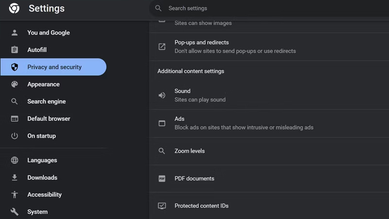 Bước 3: Cuộn xuống và nhấp vào Cài đặt nội dung bổ sung (Additional content settings). Sau đó, chuyển đến cài đặt Âm thanh.
