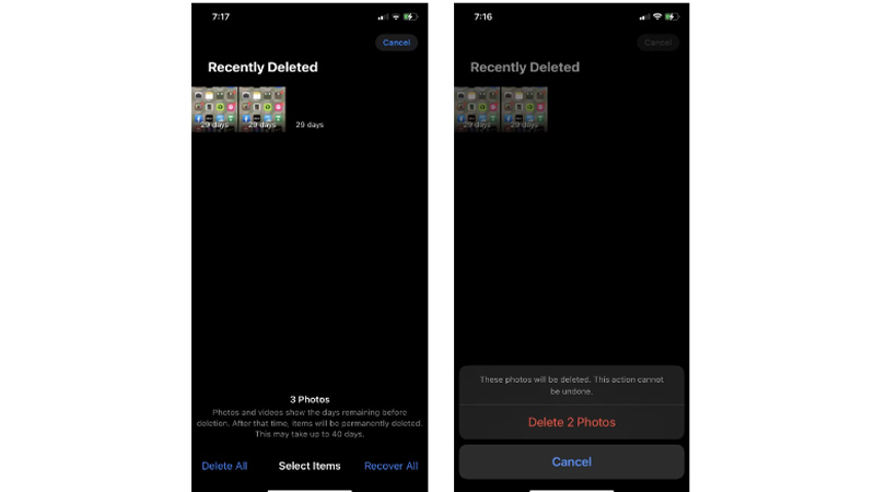Kiểm tra thư mục Recently Deleted