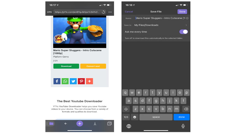 Nhấn Xong để tải video YouTube về iPhone của bạn. Nếu bạn muốn kiểm tra tiến trình của nó, hãy nhấn vào nút Tải xuống trên thanh công cụ dưới cùng của ứng dụng Tài liệu