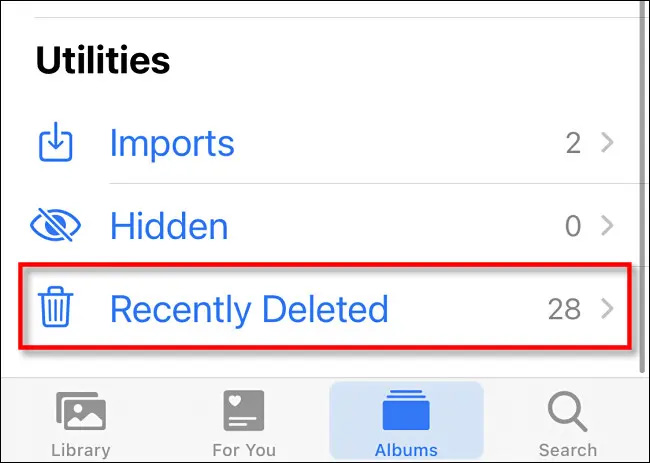 Nếu bạn cần gỡ bỏ vĩnh viễn các ảnh chụp màn hình sớm hơn, bạn hãy điều hướng đến album gần đây đã xóa