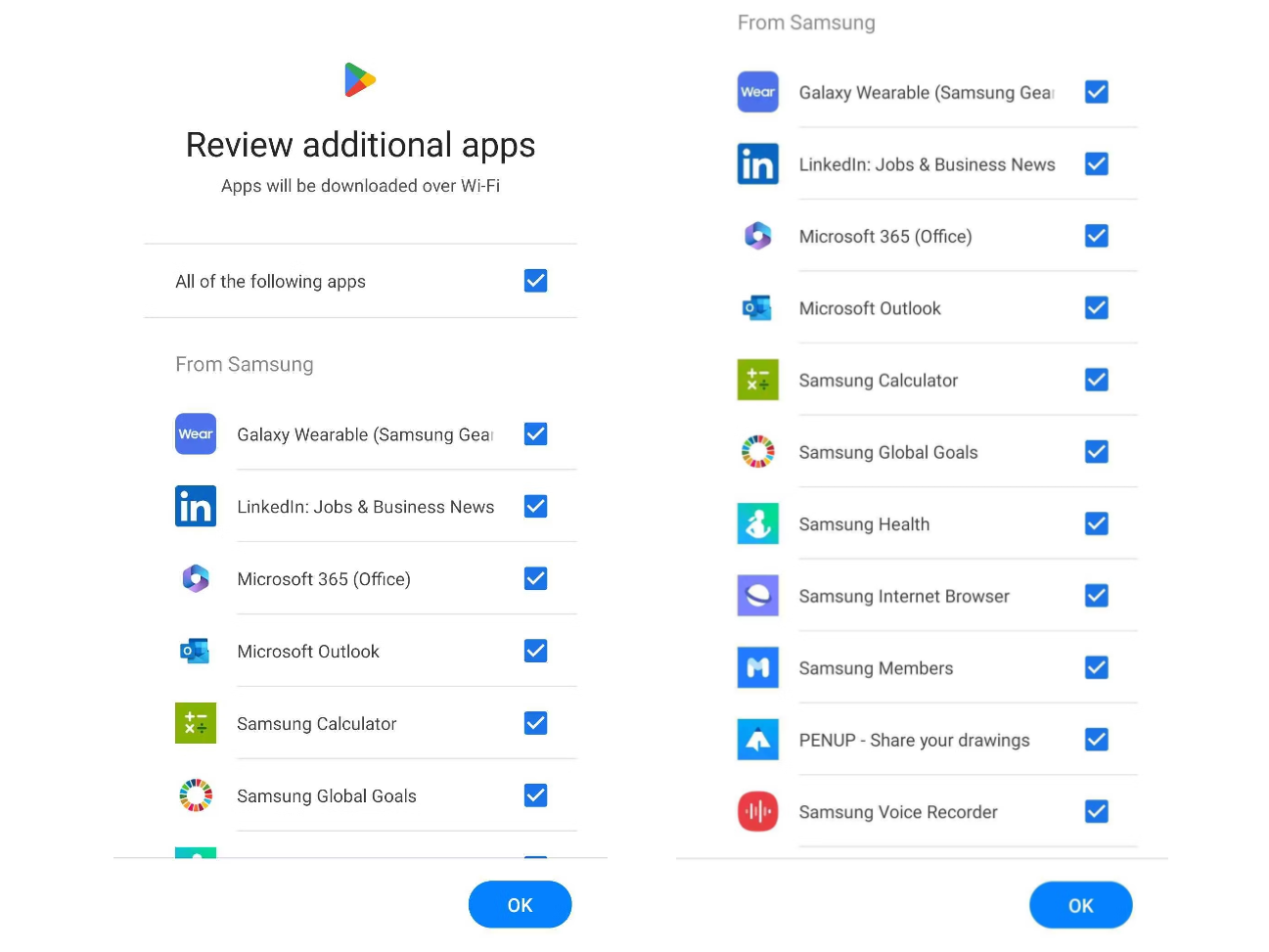 cài đặt ứng dụng bổ sung samsung