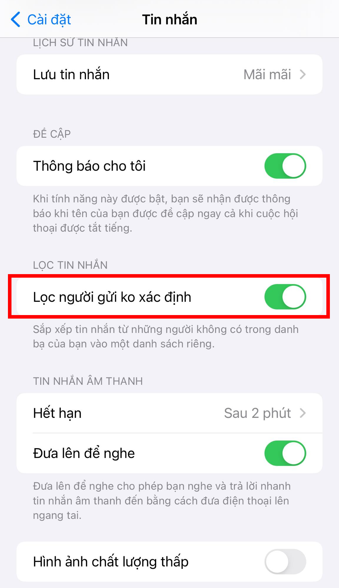 lọc tin nhắn rác trên iphone