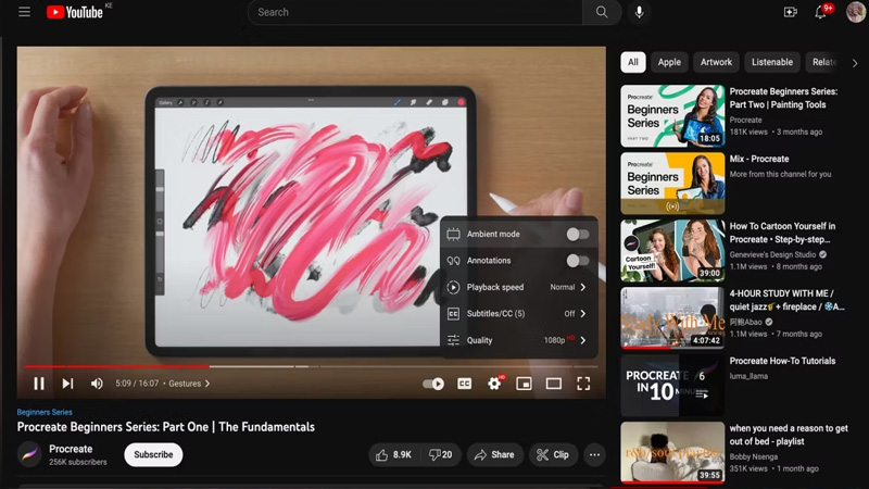 Bước 3: Trong menu pop-up, nhấp vào Ambient Mode để tắt tính năng này. Các khu vực xung quanh trình phát video của bạn sẽ ngay lập tức mất nền gradient