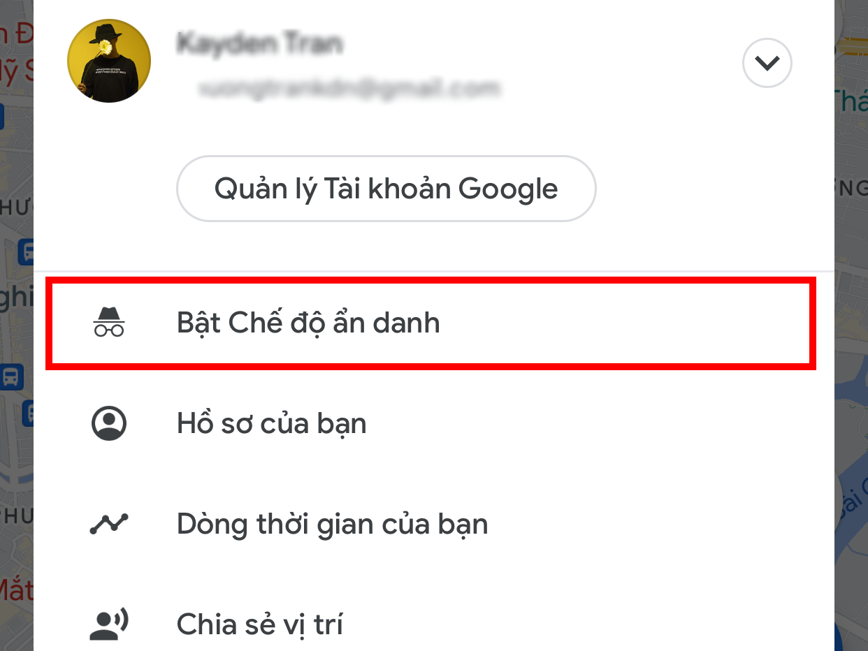chế độ ẩn danh google map
