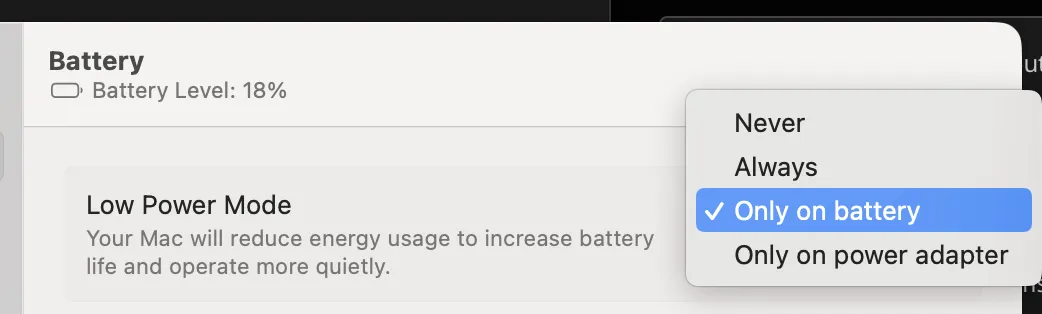 Chế độ năng lượng thấp macos